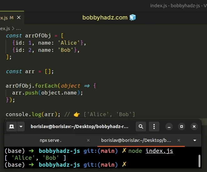convert array of objects to array of values using foreach