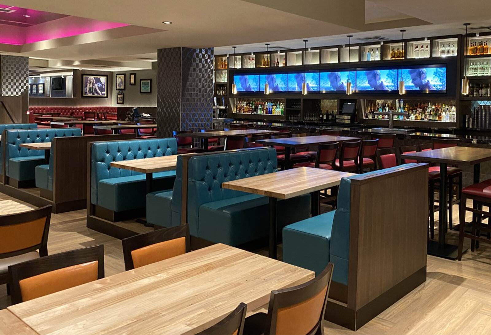 a restaurant with tables and chairs