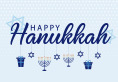 Happy Hanukkah with Menorah, Star of David, and Gift Box