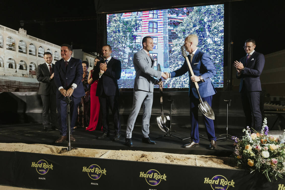 Executives at the groundbreaking and stone laying ceremony for the Hard Rock Hotel Malta