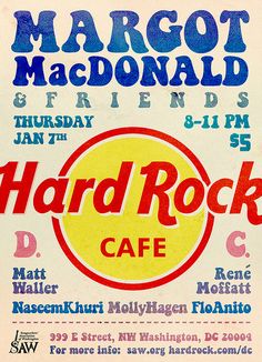 an old concert poster for hard rock cafe