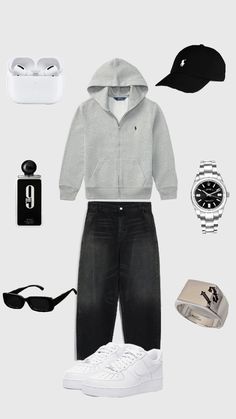 Grey Zip Up Hoodie Outfit, Grey Hoodie Outfit Men, Grey Polo Outfit Men, Black Polo Outfit Men, Nice Clothes For Men, Polo Outfit Ideas, Nike Hoodie Outfit, Zip Hoodie Outfit, Streetwear Outfit Men