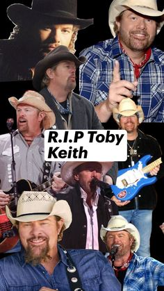 a collage of photos with the words r i p toby keith on them