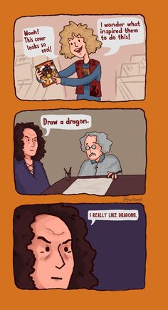 the comic strip shows two women talking to each other and one is holding a book