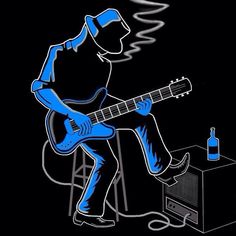 a drawing of a man playing the guitar