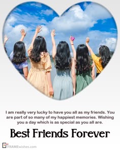 three girls are holding their hands up in the shape of a heart with text that reads, i am really lucky to have you all my friends