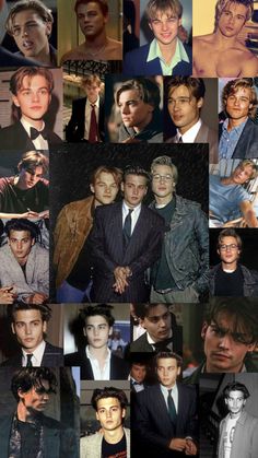 many different pictures of young men in suits and ties, including one man with no shirt