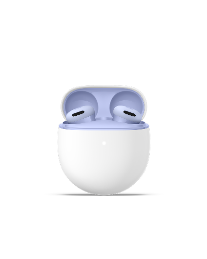 Pixel Buds 2a in Iris sitting in their case.