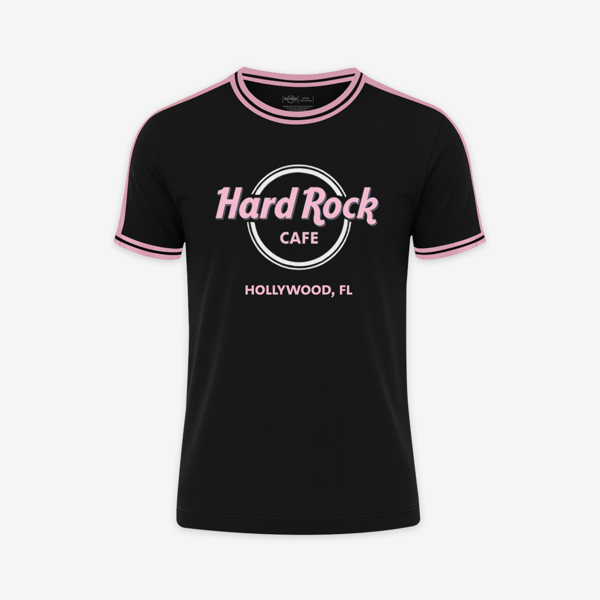 Adult Fit Hollywood FL Ringer Tee in Black and Pink image number 1