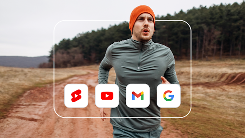Image of a person running outside surrounded by YouTube, Gmail, and Search icons.