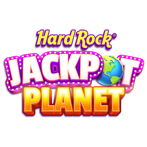Hard rock jackpot planet logo with globe and illuminated letters