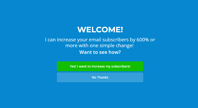 OptinMonsterで作成されたフルスクリーンウェルカムマットの例 OptinMonsterで作成されたフルスクリーンウェルカムマットの例