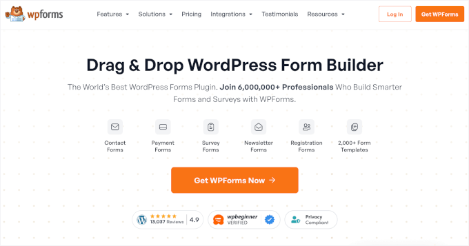 WPFormsのホームページ