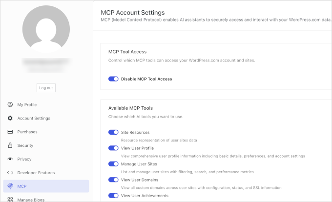 Activarea integrării MCP în WordPress.com